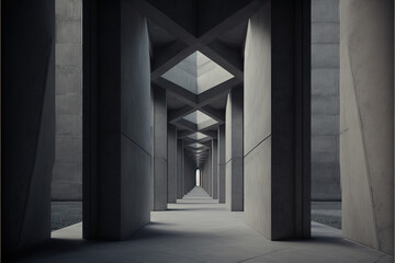 Abstract corridor with columns. Leading lines. Architecture background, minimalist architecture, wallpaper Generative ai