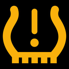 Amber vector graphic on a black background of a dashboard warning light for tyre pressure problem - obrazy, fototapety, plakaty