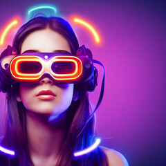 Woman wearing virtual reality vr headset portrait