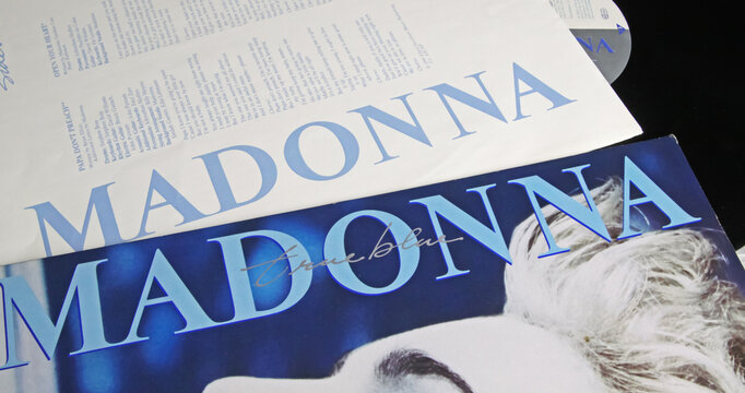 Viersen, Germany - May 9. 2022: Closeup of singer Madonna vinyl record cover True Blue album from 1986