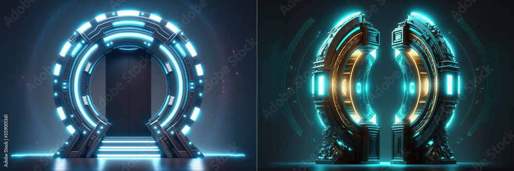 Poster Futuristic circle 3D lab - stage in hud style. Blank podium for show your product. 3d illustration