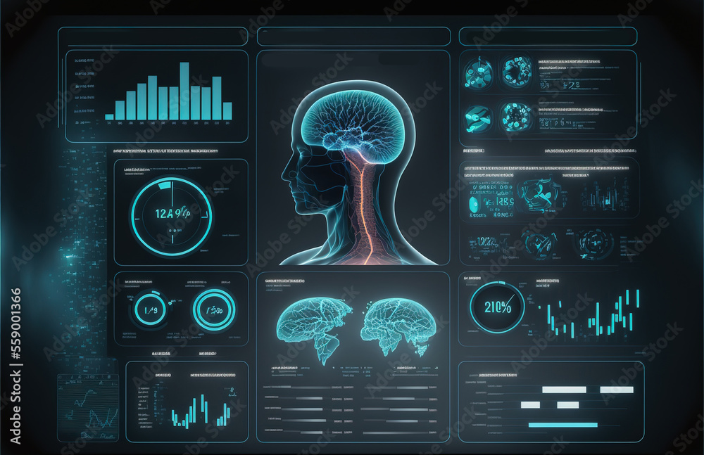 Poster Abstract health hud ui interface element of medical science. 3d illustration