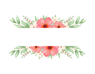 Watercolor Beachy Bohemian Pink and Ivory Floral Greenery Leaves Frame Transparent Clipart