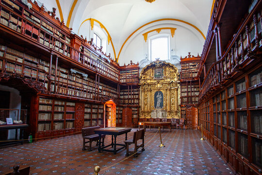 Puebla, Mexico - March 17 , 2022 :Palafoxiana library founded in 1646, it was the first public library in colonial Mexico,It has books and manuscripts,from the 15th to the 20th century.