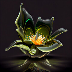 Blown glass in the shape of a tropical flower
