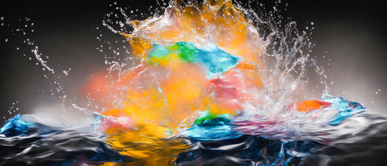 Splash colorful fresh drop in water - Close Up. Generative AI