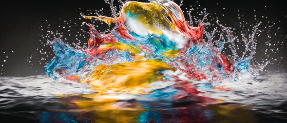 Splash colorful fresh drop in water - Close Up. Generative AI