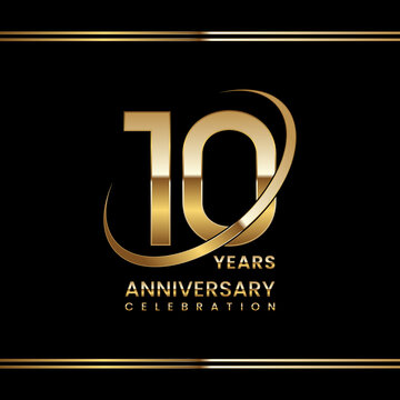 10th Anniversary logo design with golden ring. Logo Vector Illustration