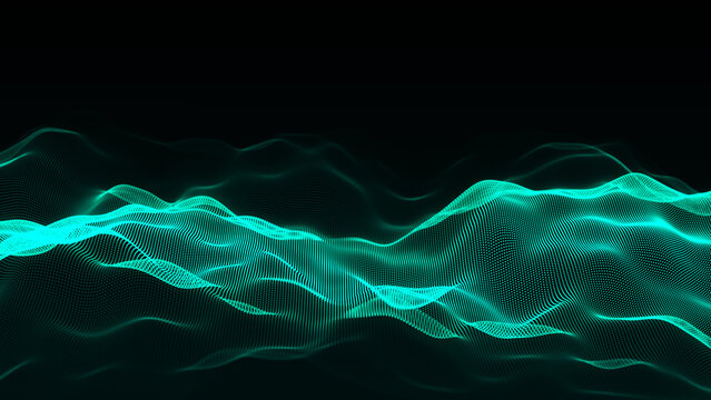 Digital wave of dots on the dark background. The futuristic style abstract structure of network connection. Big data visualization. 3D rendering. © Irvin 2809
