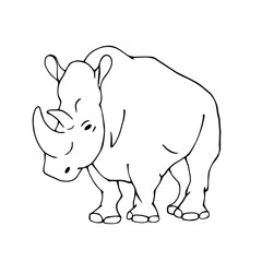 Linear sketch of a wild animal of the African savannah rhinoceros.Vector graphics.