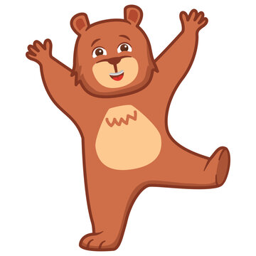 Teddy bear cartoon.Cute baby bear cartoon.Dancing joyful bear. Vector flat illustration.Isolated on white background.