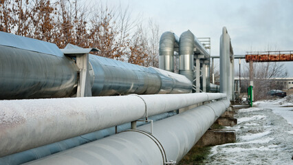 pipeline close-up, pictured pipeline against a gray sky