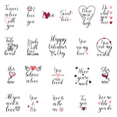 Romantic calligraphy phrase for Valentines day cards. Hand drawn lettering postcard and poster. Cute design for gift cards, decorative cards, beauty blogs. Vector illustration.
