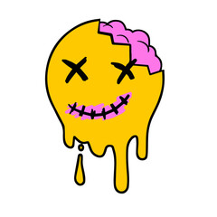 Acid smile face with brain. Melted rave