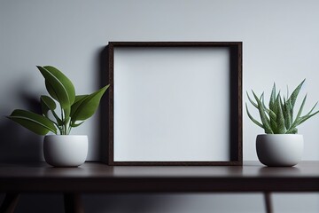 Blank Frame Next to a Green House Plant  (Generative AI)