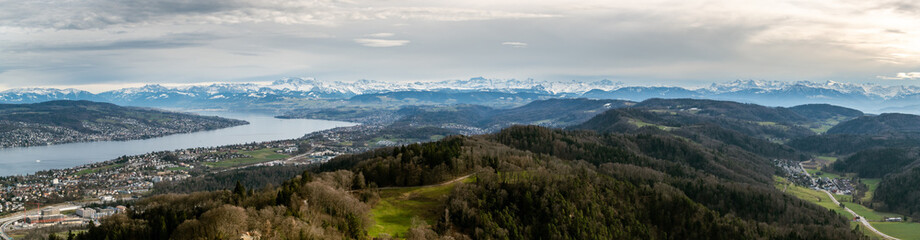 Fototapeta na wymiar Alps and Zurichsee lake as seen from top of Uetliberg in Switzerland