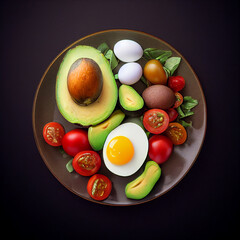 Talerz z awokado pomidorami i jajkiem