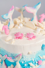 Obraz na płótnie Canvas Mermaid themed 3 layer vanilla cake