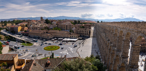 Aerial Panorama of the Segovia Acquoduct and City Center