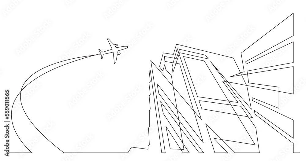Wall mural abstract architecture city skyscrapers with airplane in sky png image with transparent background
