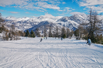 Overview Claviere ski resort in Piedmont in the Alps on the border between Italy and France.