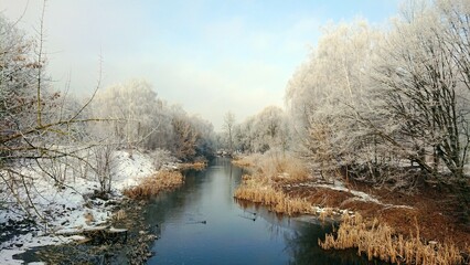 Beautiful view of winter river in clear weather