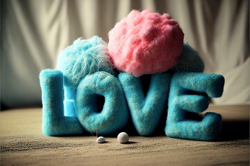 Soft pop LOVE, fuzzy, fluffy, squishy love, pastel colours, fluffy felt, generated art, ai art illustration