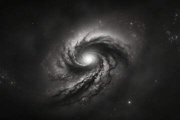 abstract spiral galaxy Black and white. Space background. Shining stars and nebula. Generative ai