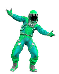american astronaut is doing a gangster pose front view