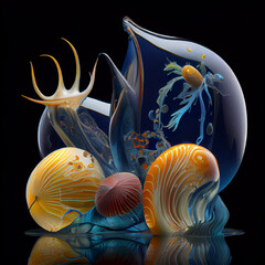Blown glass depicting sea life