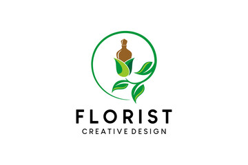 Creative abstract floral essence perfume bottle logo design