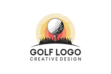 Golf symbol logo design with sun background
