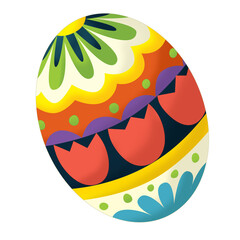 cartoon happy easter scene with colorful easter egg isolated illustration for children