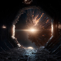 Space portal, space view, event horizon. Universe of Interstellar. High quality illustration