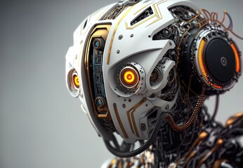 White robotic head. Ai concept. Generative AI.