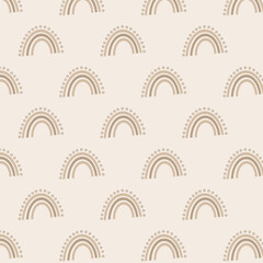 seamless pattern of brown hand drawn rainbow on beige background