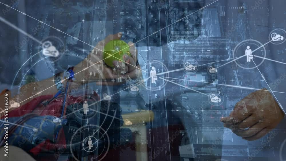Poster animation of network of connections and data processing over doctors