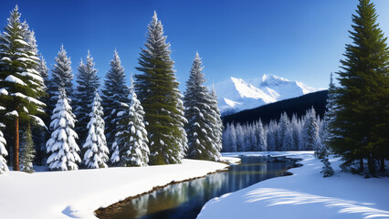 winter landscape in the mountains with snow covered trees