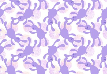 Fototapeta na wymiar Cartoon animals seamless Easter eggs and rabbit bunnies pattern for wrapping paper and kids clothes print