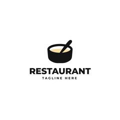 Soup bowl with spoon logo design. Food, meal, restaurant, catering and canteen, vector design and illustration
