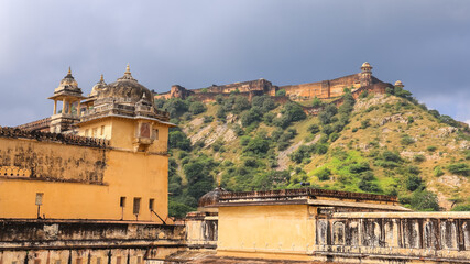 Historic Amber fort in Jaipur city , Rajasthan, India. Fort is built with Orange sandstone spread...