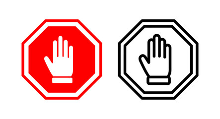 Stop icon vector illustration. stop road sign. hand stop sign and symbol. Do not enter stop red sign with hand