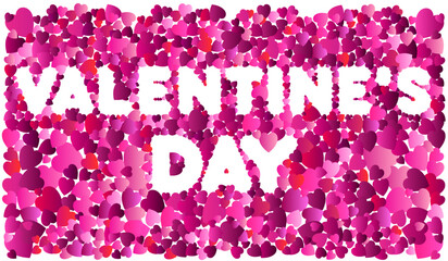 Valentines day Love. Decorative word background with many flying valentines hearts. Vector illustration