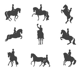 Set of silhouette, classic dressage, baroque