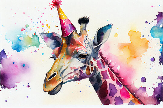 Giraffe in a birthday party hat