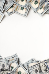 Stack of US paper currency. Dollars closeup concept. American Dollars cash money. One hundred...