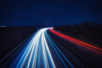 Langzeitbelichtung - Autobahn - Strasse - Traffic - Travel - Background - Line - Ecology - Highway - Long Exposure - Motorway  - Night Traffic - Light Trails - High quality photo	
