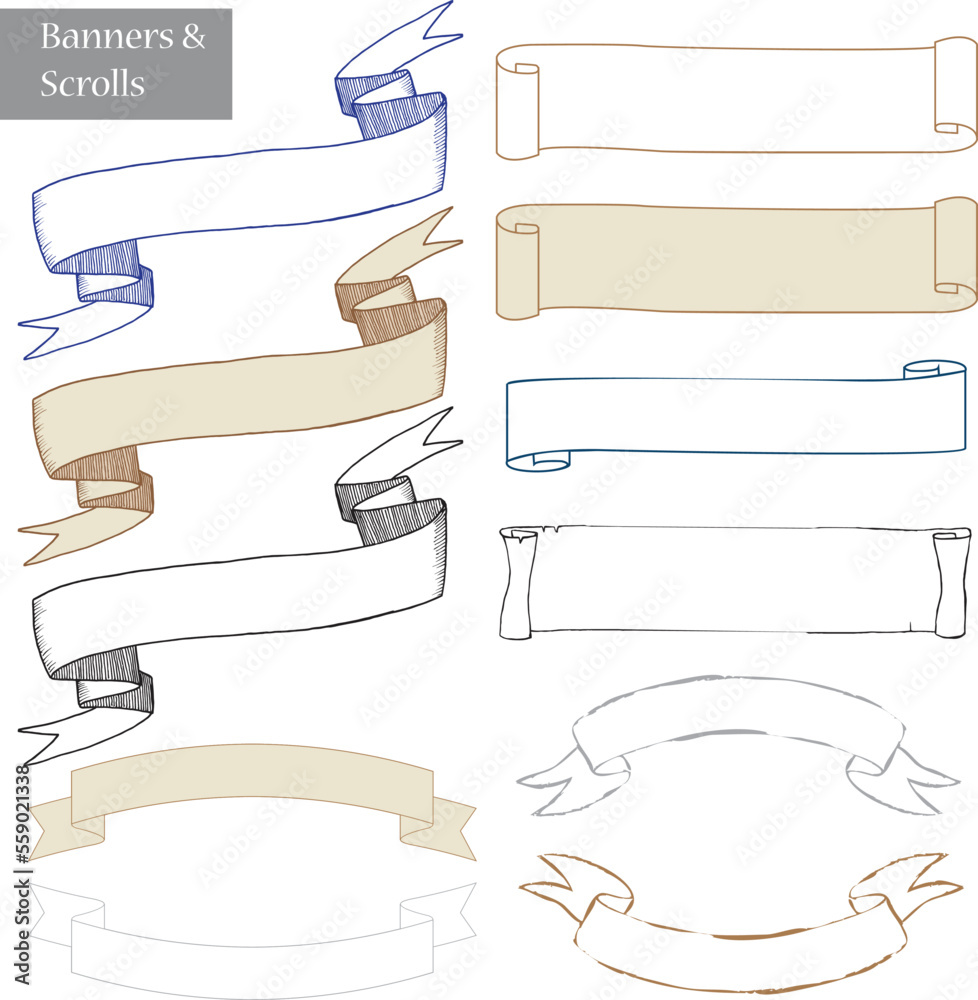 Wall mural vector set of ribbon banners and scrolls