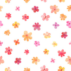 Watercolor seamless pattern with abstract colorful  flowers. Hand drawn floral illustration isolated on white background. For packaging, wrapping design or print.