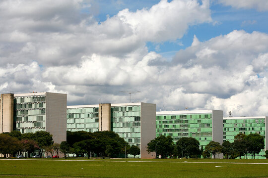 Esplanada dos Ministerios or the Ministries Avenue, Brasilia, Brazil.